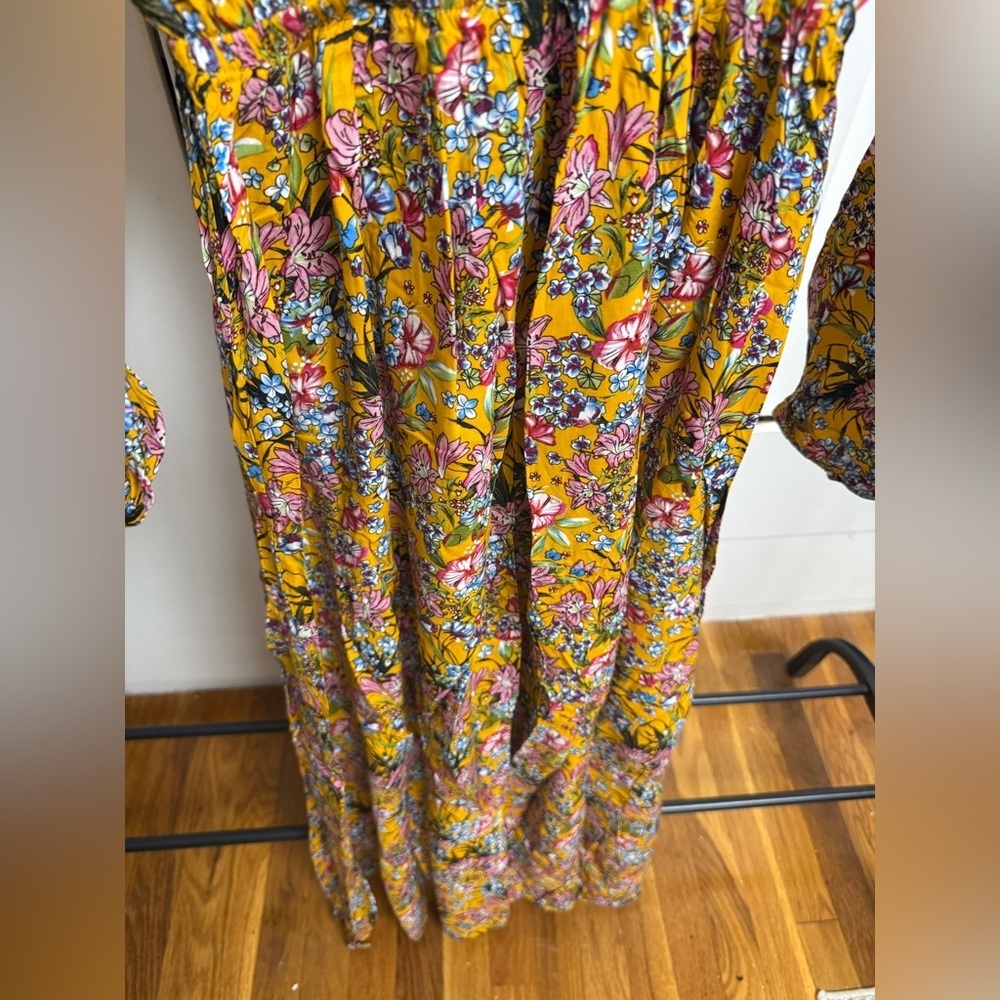 Floral Elastic-Waist Maxi Dress in Mustard Yellow L/XL - Picture 4 of 8